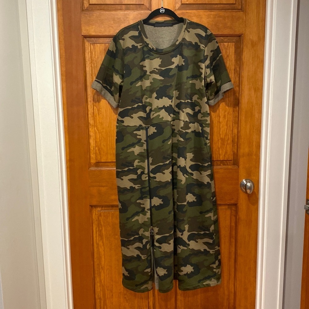 Camouflage Dress, Plus Size Dress. Unique kick out and zipper detailing.